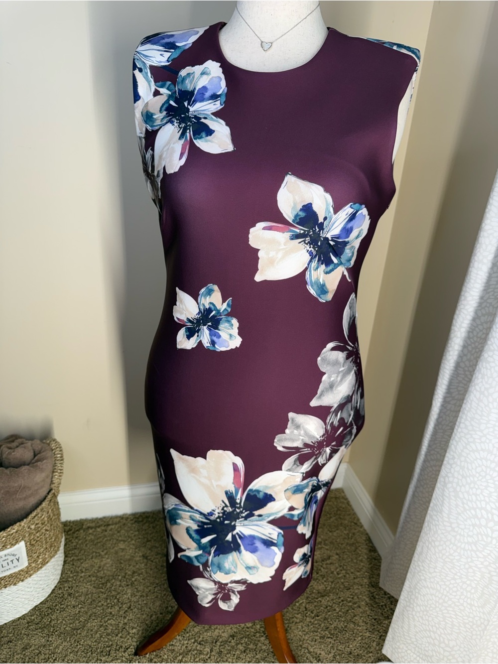 NWOT — Calvin Klein Plum Floral Midi Sheath Dress